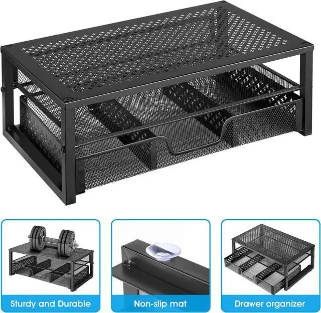 Alt view image 5 of 5 - Simple Trending 2 Pack 2 Tier Metal Monitor Riser Stand and Computer Desk Organizer with Drawer, Black