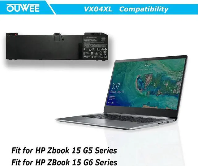 Alt view image 4 of 5 - OUWEE VX04XL Laptop Battery Compatible with HP Zbook 15 G5 G6 2YW99AV 2YX00AV 2ZC40EA 2ZC41EA 3AX02AV 3AX04AV 4QH14EA 5KY99AV Serie HSTNN-IB8F 4ME79AA HSN-Q13C L05766-855 L06302-1C1 15.4V 90Wh