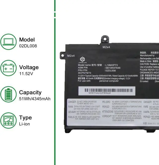 Alt view image 2 of 5 - JIAZIJIA 02DL008 L18M3P73 SB10K97646 Laptop Battery Replacement for Lenovo ThinkPad T490 T495 T14 P14S P43S Series L18C3P72 02DL007 L18L3P73 02DL010 L18C3P71 02DL009 L18M4P74 L18M4P73 11.52V 51Wh