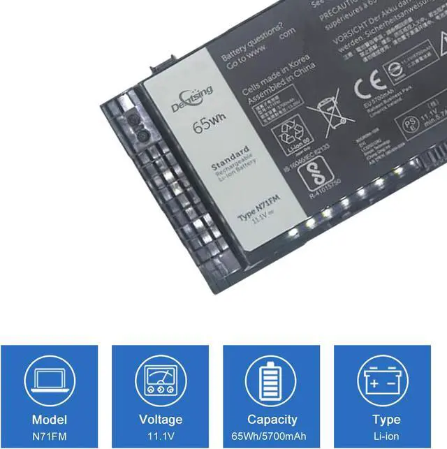 Alt view image 2 of 5 - Dentsing N71FM Battery Compatible with Dell Precision M4600 M4700 M4800 M6600 M6700 M6800 Series Notebook PG6RC FJJ4W T3NT1 11.1V 65Wh/5700mAh 6-Cell