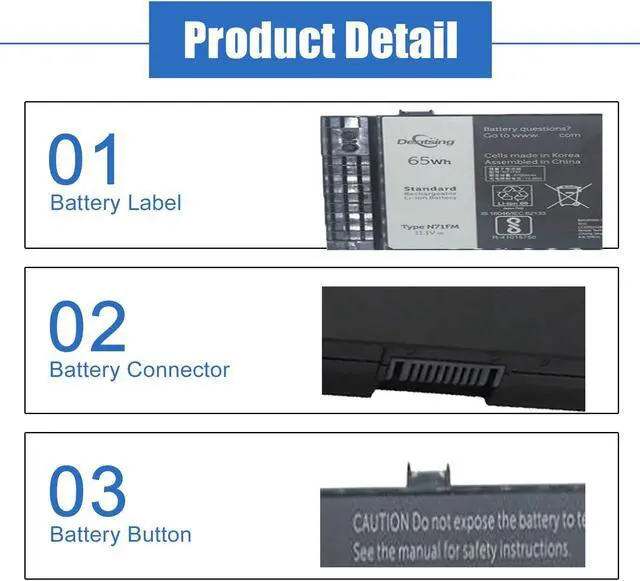 Alt view image 3 of 5 - Dentsing N71FM Battery Compatible with Dell Precision M4600 M4700 M4800 M6600 M6700 M6800 Series Notebook PG6RC FJJ4W T3NT1 11.1V 65Wh/5700mAh 6-Cell