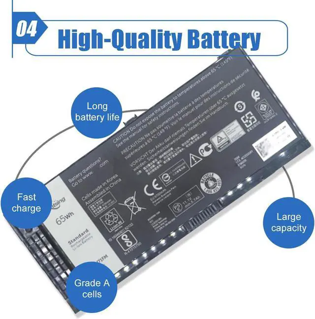 Alt view image 4 of 5 - Dentsing N71FM Battery Compatible with Dell Precision M4600 M4700 M4800 M6600 M6700 M6800 Series Notebook PG6RC FJJ4W T3NT1 11.1V 65Wh/5700mAh 6-Cell