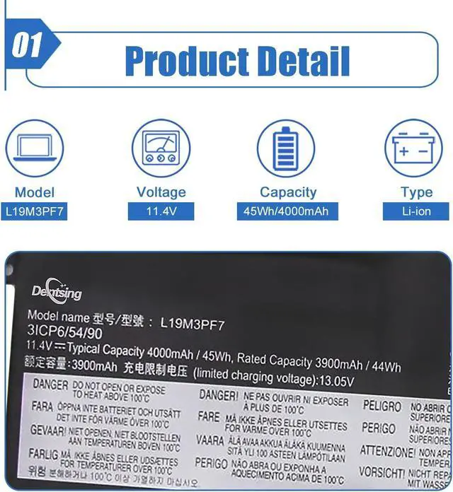 Alt view image 2 of 5 - Dentsing L19M3PF7 Laptop Battery Compatible with Lenovo Ideapad Creator 5-15IMH05 Type 82D4 Gaming 3-15IMH05 3-15ARH05 Type 82EY Series Notebook L19D3PF4 L19L3PF3 5B10W89843
