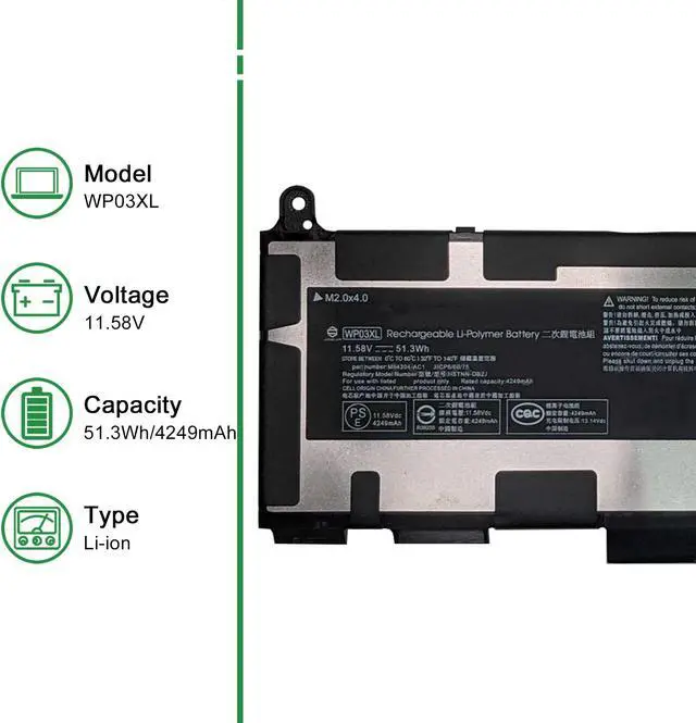 Alt view image 2 of 5 - JIAZIJIA WP03XL M73466-005 Laptop Battery Replacement for Hp EliteBook 830 835 840 845 860 865 G9 G10 X360 1040 G9 G10 ZBook Firefly 14 G9 G10 Series Notebook HSTNN-OB2J M64304-AC1 11.58V 51.3Wh
