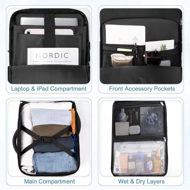 Alt view image 5 of 5 - Sinaliy Backpack (Black & Beige), Flight Approved Personal Item Travel Backpack, Carry On Backpack with Multi-Pockets, College Bag, Hiking Waterproof Backpack, Business Backpack with USB Charging Port