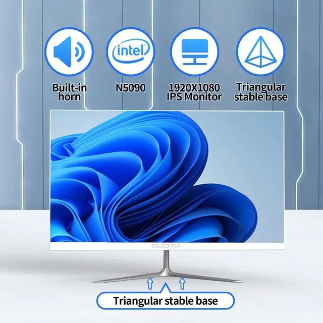 Alt view image 2 of 5 - SIUGHVA All-in-One Desktop Computer 24" FHD, N5095 16GB RAM, 512GB SSD, Quad-Core, Wired Keyboard & Mouse, RGB Speaker, White (N5095/16G/512G)