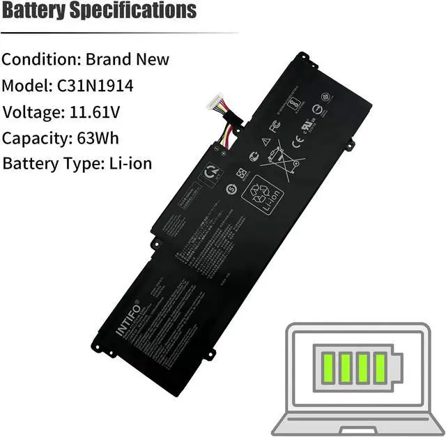 Alt view image 3 of 5 - INTIFO 63Wh C31N1914 Laptop Battery Compatible with Asus ZenBook UX425QA UX425UG UM425QA UM425UAZ UX435EA UX435EAL UX435EG UX435EGL ExpertBook B5 Flip B5402FBA B7 Flip B7402FEA Series