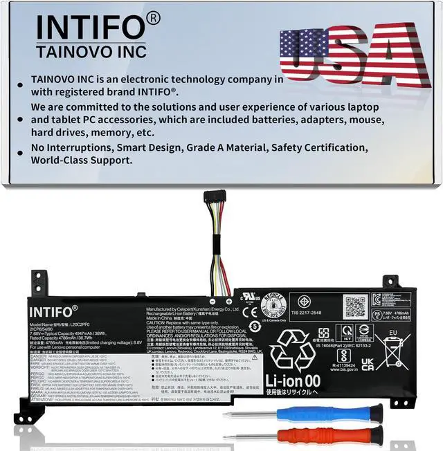 Main image of INTIFO 38Wh L20C2PF0 Laptop Battery Compatible with Lenovo IdeaPad 3-14ITL6 3-15ITL6 3-17ITL6 3-14ADA6 3-17IRU7 K14 V14 V15 G2-ITL G2-ALC G4-IRU L20B2PF0 L20L2PF0 L20M2PF0 L20M2PF8 [7.68V 2-Cell]