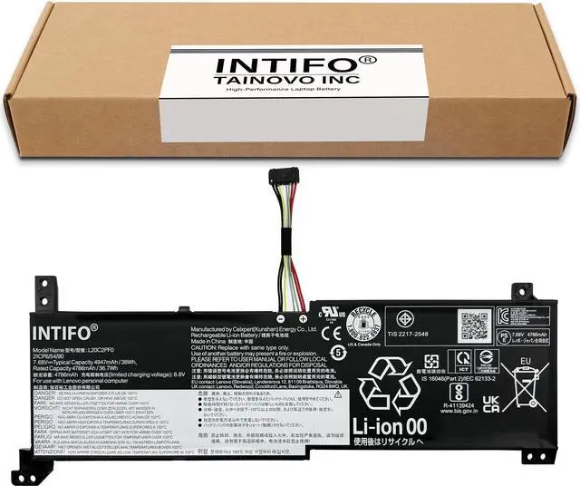 Alt view image 2 of 5 - INTIFO 38Wh L20C2PF0 Laptop Battery Compatible with Lenovo IdeaPad 3-14ITL6 3-15ITL6 3-17ITL6 3-14ADA6 3-17IRU7 K14 V14 V15 G2-ITL G2-ALC G4-IRU L20B2PF0 L20L2PF0 L20M2PF0 L20M2PF8 [7.68V 2-Cell]