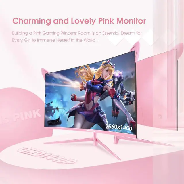 Alt view image 2 of 5 - SNOW FOX Fierce Man Pink 27inch Curved Gaming Monitor 1440P 1800R VA Panel Computer Monitor High Refresh Rate Support 165HZ -144HZ,1ms,Contrast 4000 : 1,97% sRGB Color Gamut