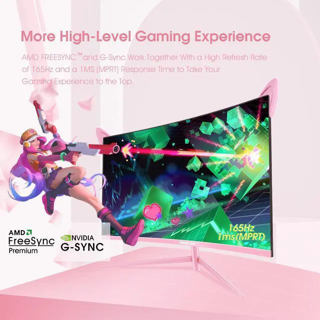 Alt view image 3 of 5 - SNOW FOX Fierce Man Pink 27inch Curved Gaming Monitor 1440P 1800R VA Panel Computer Monitor High Refresh Rate Support 165HZ -144HZ,1ms,Contrast 4000 : 1,97% sRGB Color Gamut