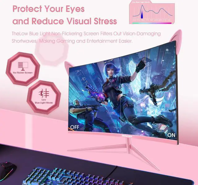 Alt view image 4 of 5 - SNOW FOX Fierce Man Pink 27inch Curved Gaming Monitor 1440P 1800R VA Panel Computer Monitor High Refresh Rate Support 165HZ -144HZ,1ms,Contrast 4000 : 1,97% sRGB Color Gamut