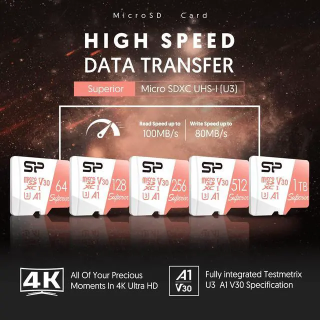 Alt view image 3 of 5 - SP Silicon Power 1TB Micro SD Card U3 Nintendo-Switch Compatible, SDXC microsdxc High Speed MicroSD Memory Card with Adapter