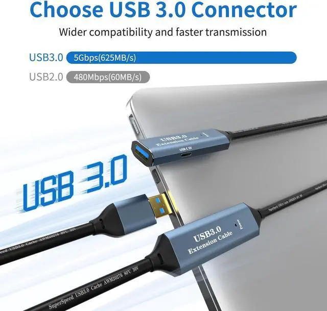 Alt view image 2 of 5 - SSS·GRGB USB 3.0 Extension Cable 50FT Type A Male to Female Active Extender Cord with 2 Extension Chipsets Signal Booster and 1 USB-C Charging Port, for Webcam, USB Hub, PlayStation, Printer, Camera