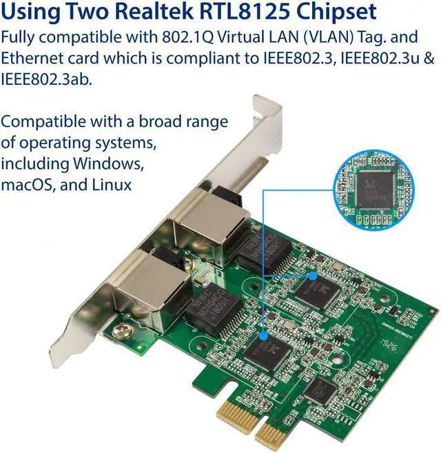 Alt view image 3 of 5 - Syba Dual 2.5 Gigabit Ethernet PCI-E Network Expansion Card RJ45 LAN Adapter Low Profile Bracket SD-PEX24066