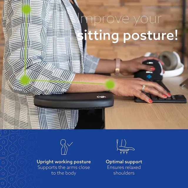 Alt view image 2 of 5 - R-Go Arm Rest for Desk, Ergonomic Desk Extender Tray, Elbow & Wrist Supoort, Soft Sponge Built-in, Easy Typing Pain Relief, Punch-Free Clamp on, Black