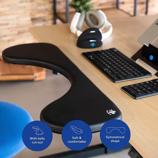 Alt view image 3 of 5 - R-Go Arm Rest for Desk, Ergonomic Desk Extender Tray, Elbow & Wrist Supoort, Soft Sponge Built-in, Easy Typing Pain Relief, Punch-Free Clamp on, Black