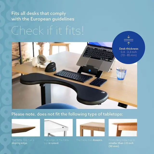 Alt view image 5 of 5 - R-Go Arm Rest for Desk, Ergonomic Desk Extender Tray, Elbow & Wrist Supoort, Soft Sponge Built-in, Easy Typing Pain Relief, Punch-Free Clamp on, Black