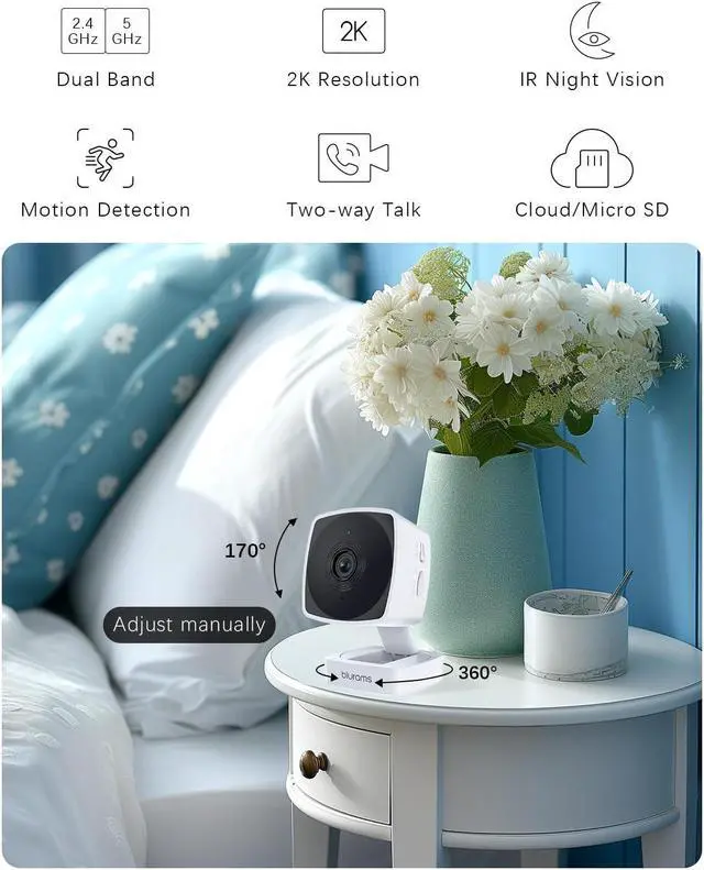 Alt view image 3 of 5 - blurams Security Camera Bundle Set, 2K Indoor Camera Pet Camera for Home Security w/Motion Tracking, 2-Way Audio, IR Night Vision, Siren, Compatible with Alexa