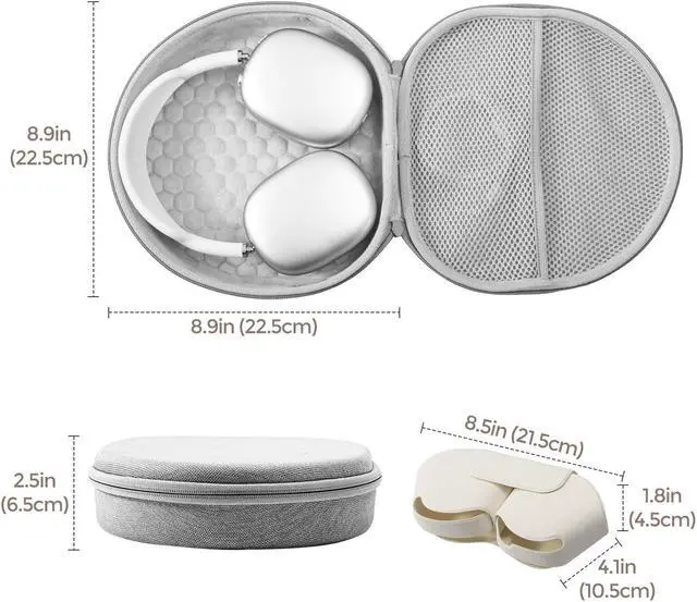 Alt view image 5 of 5 - ProCase Hard Carrying Smart Case for AirPods Max, Headphone Travel Case with Sleep Mode Cover & Mesh Pocket, AirPods Max Protective Portable Shell Storage Bag -Grey