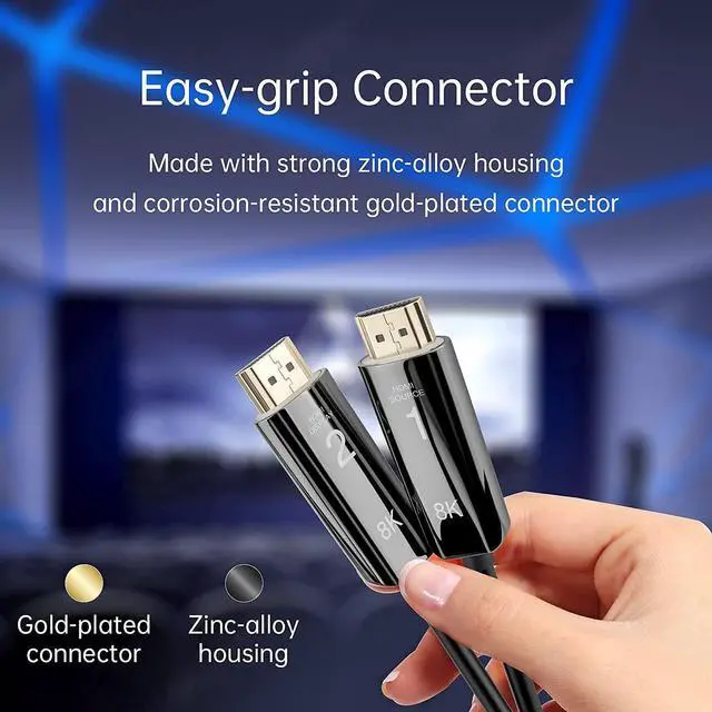 Alt view image 4 of 5 - FIBBR Premium Certified HDMI 2 .1 Cable 65ft/20M,48Gbps 8K Fiber Optic HDMI Cable,Digital Audio/UHD Video Cable Supports 8K @60Hz/4K @120Hz, 4:4:4 RGB, eARC,UHD,HDR