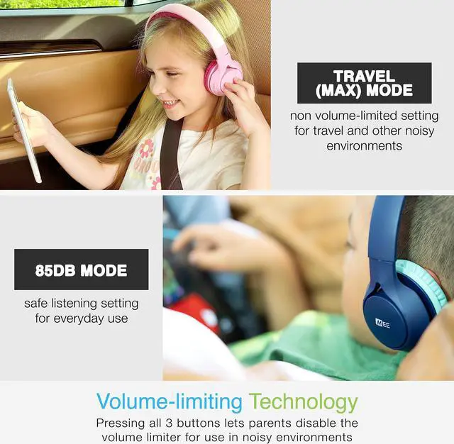 Alt view image 2 of 5 - MEE audio KidJamz KJ45BT Children's Safe Listening Bluetooth Wireless Headphones (2Pack, BL&PK)