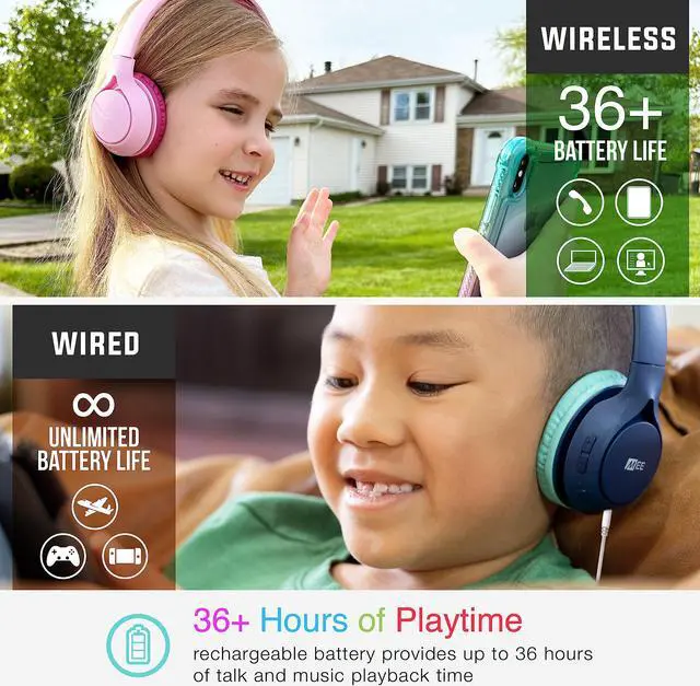 Alt view image 4 of 5 - MEE audio KidJamz KJ45BT Children's Safe Listening Bluetooth Wireless Headphones (2Pack, BL&PK)