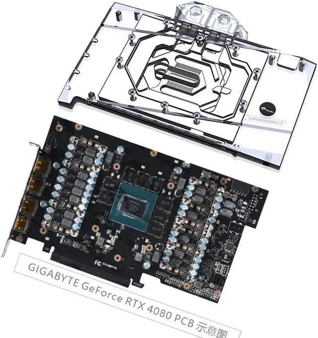 Alt view image 3 of 5 - Bykski Copper GPU Water Cooling Block GPU Waterblock Graphics Card Water Cooling Block for Gigabyte GeForce RTX 4080 Eagle 16G (5V ARGB RBW Aura Effect LED Lights GPU Block with Backplate)