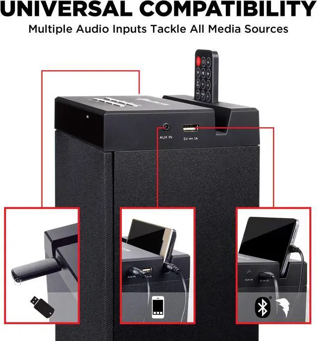 Alt view image 3 of 5 - GOgroove Bluetooth Tower Speaker with Subwoofer Built in - Floorstanding Home Speaker with Powerful Bass and Dual Drivers, 120W Peak Power, MP3 3.5mm Aux, USB 2.0 Port Flash Drive, FM Radio (Single)