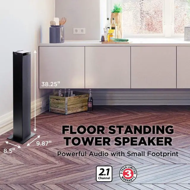 Alt view image 2 of 5 - GOgroove Bluetooth Tower Speaker with Subwoofer Built in - Floorstanding Home Speaker with Powerful Bass and Dual Drivers, 120W Peak Power, MP3 3.5mm Aux, USB 2.0 Port Flash Drive, FM Radio (Single)