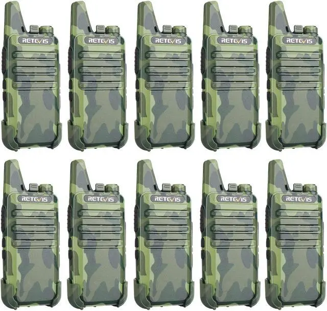 Main image of Retevis RT22 Walkie Talkies Rechargeable, Portable Two-Way Radios Long Range, Camouflage, Mini, Lightweight, VOX Hands Free, Handheld 2 Way Radios for Adults Hunting School Restaurant (10 Pack)