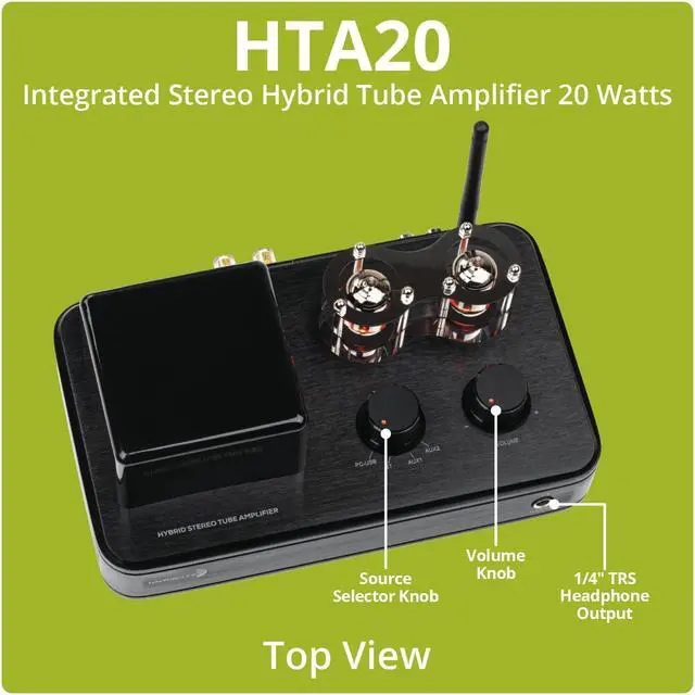 Alt view image 2 of 4 - Dayton Audio HTA20 Integrated Stereo Hybrid Hi-Fi Vacuum Tube Class A/B Amplifier 20 Watts RMS with Subwoofer Output, Headphone Output, Bluetooth 5.0 and USB DAC (HTA20)