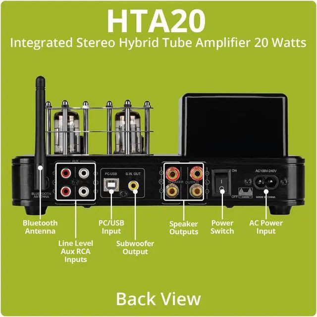 Alt view image 3 of 4 - Dayton Audio HTA20 Integrated Stereo Hybrid Hi-Fi Vacuum Tube Class A/B Amplifier 20 Watts RMS with Subwoofer Output, Headphone Output, Bluetooth 5.0 and USB DAC (HTA20)