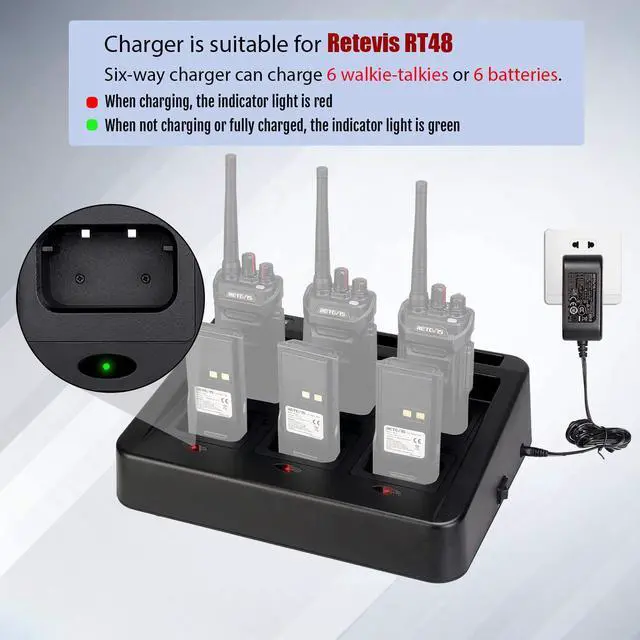 Alt view image 3 of 5 - Retevis RT48 Walkie Talkie Charger, Six-Way Multi Unit Charger ONLY Compatible with Retevis RT48 Two Way Radios and Batteries, Walkie Talkie Charging Station with Removable Socket(1 Pack)