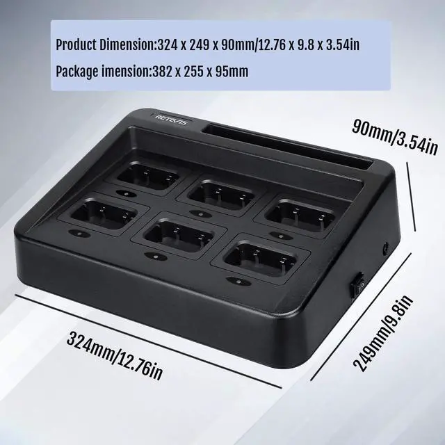 Alt view image 5 of 5 - Retevis RT48 Walkie Talkie Charger, Six-Way Multi Unit Charger ONLY Compatible with Retevis RT48 Two Way Radios and Batteries, Walkie Talkie Charging Station with Removable Socket(1 Pack)
