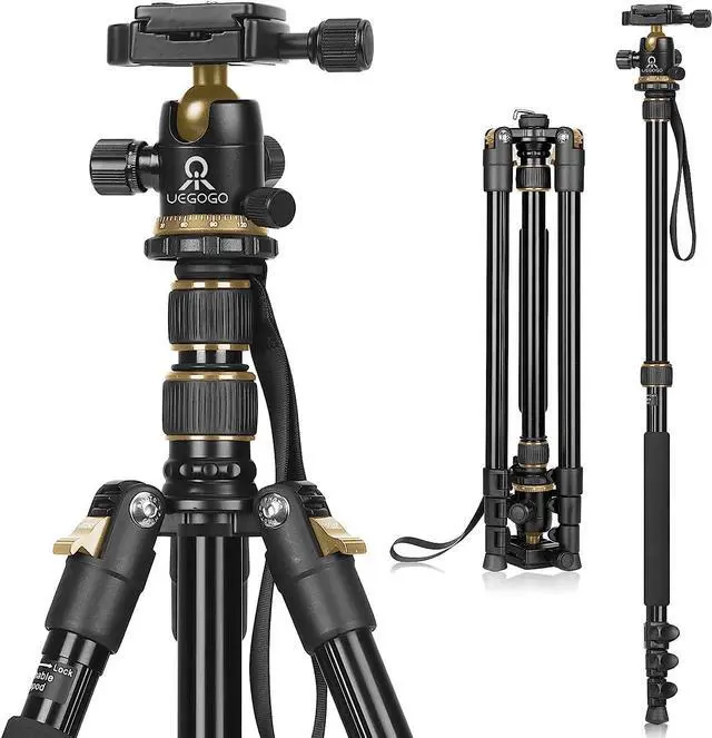 Main image of Tripod for Camera, Professional DSLR Camera Tripod, Expandable to 210 cm Monopod, with 360° Swivel Head, Carry Bag, Tripod Can Carry 8 kg (Gold)