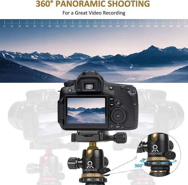 Alt view image 2 of 5 - Tripod for Camera, Professional DSLR Camera Tripod, Expandable to 210 cm Monopod, with 360° Swivel Head, Carry Bag, Tripod Can Carry 8 kg (Gold)