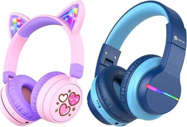 Main image of iClever Kids Bluetooth Headphones Bundles, LED Lights Up, Safe Volume Limited, USB C Charging, Wireless Kids Headphones AUX Cord for iPad Tablets School Travel