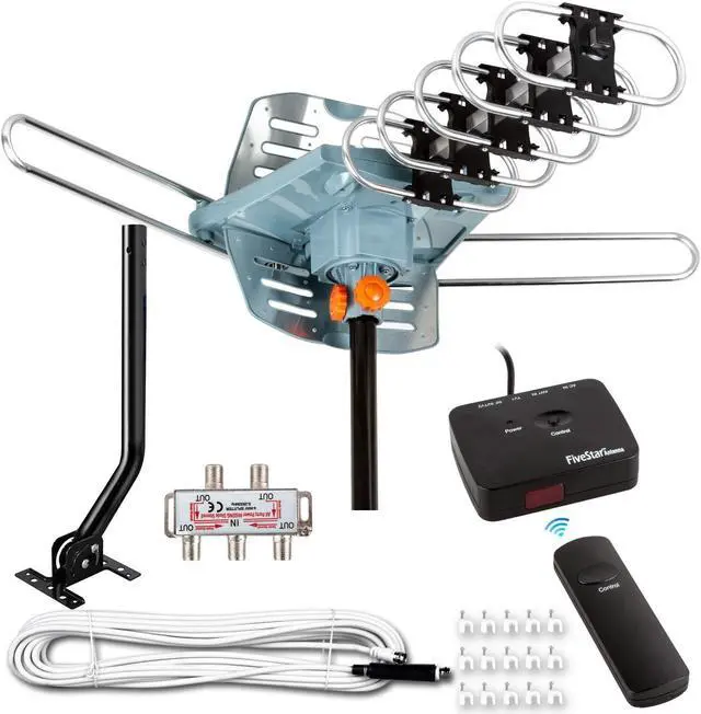 Main image of Five Star HDTV Antenna Amplified Digital Outdoor Antenna 150 Miles Range, 360 Degree Rotation Wireless Remote, with 40FT RG6 Coax Cable Installation Kit and Mounting Pole 5 TVs