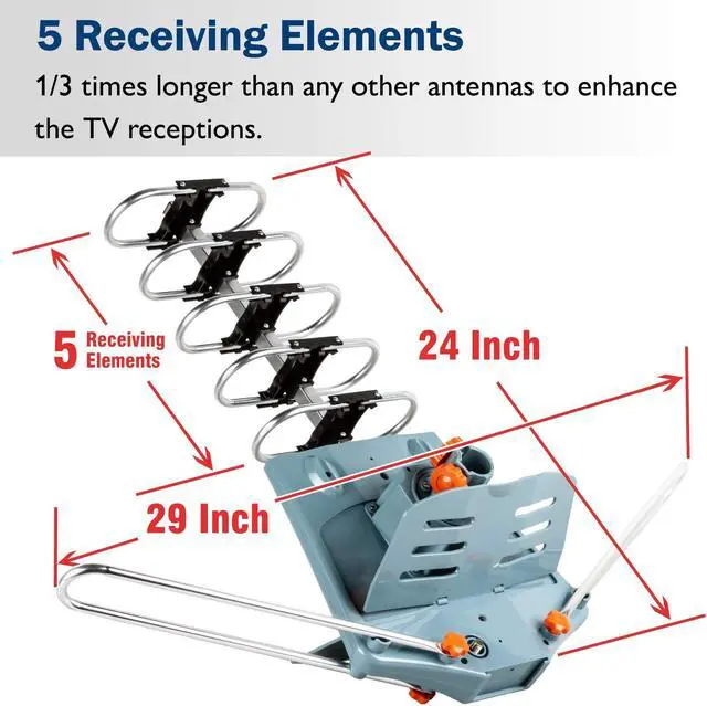 Alt view image 4 of 5 - Five Star HDTV Antenna Amplified Digital Outdoor Antenna 150 Miles Range, 360 Degree Rotation Wireless Remote, with 40FT RG6 Coax Cable Installation Kit and Mounting Pole 5 TVs