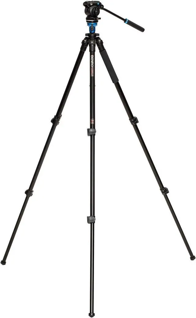 Alt view image 3 of 5 - Benro Video Tripod with S2 PRO Flat Base Fluid Video Head, 5.5 lb Max, Leveling Center Column, Aluminum Legs, Flip Lock, Carrying Case (A1573FS2PRO)