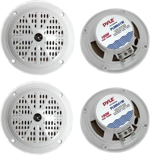 Main image of Pyle PLMR41W 4" 100W Marine Waterproof Audio Stereo Speaker System, for Outdoor Boat, Car, & Poolside Use, White (4 Pack)
