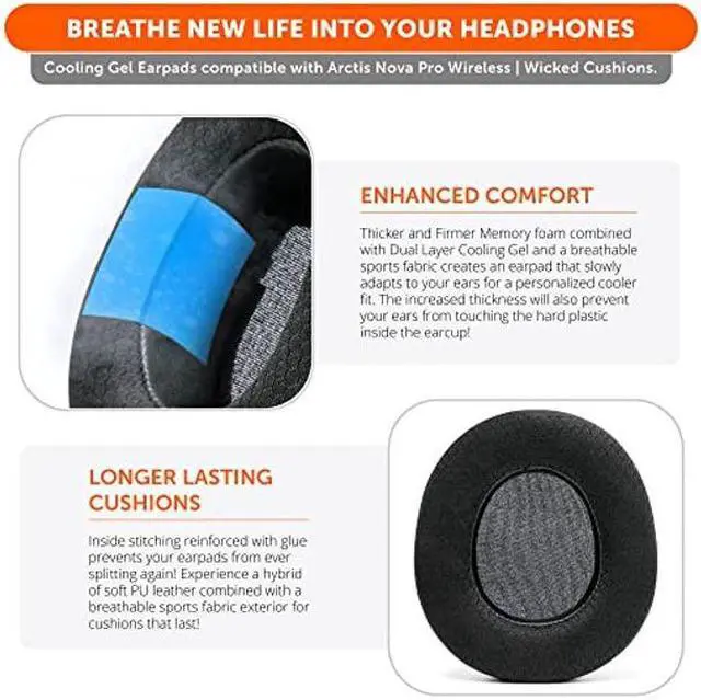 Alt view image 4 of 5 - WC Freeze Nova Pro Wireless - Hybrid Fabric Cooling Gel Replacement Earpads for Steelseries Arctis Nova Pro Wireless by Wicked Cushions, Improved Durability, Thickness & Sound Isolation | Black