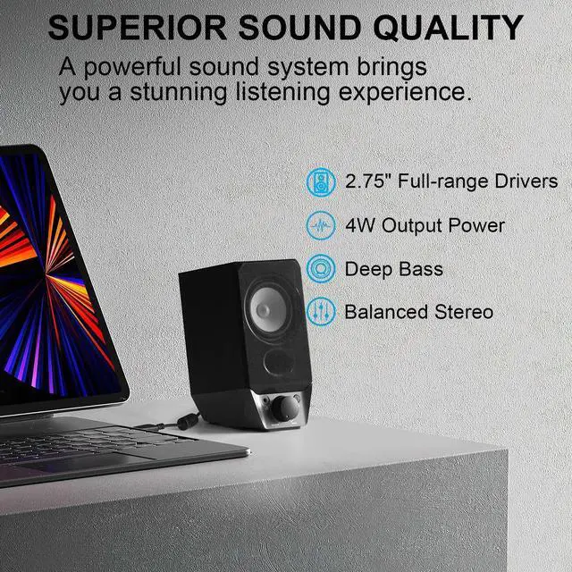 Alt view image 2 of 4 - Edifier Computer Speakers with Bluetooth 5.3 for Desktop / Laptop / Mac / Monitor, 2.0 USB Powered PC Speaker System, Deep Bass, Balanced Stereo, 3.5mm Aux-In Plug and Play