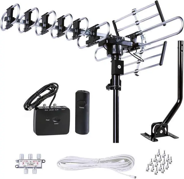 Main image of Five Star Outdoor HD TV Antenna Strongest Up to 200 Miles Long Range with Motorized 360 Degree Rotation, UHF/VHF/FM Radio Infrared Remote Control with Installation Kit and Jpole