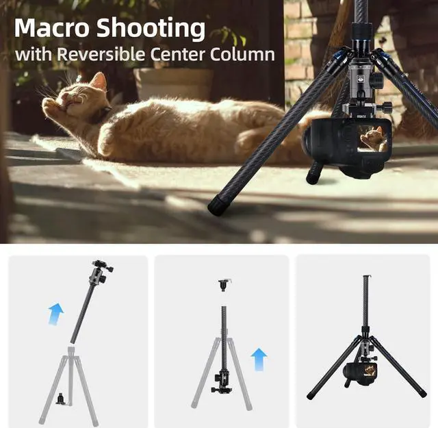 Alt view image 5 of 5 - SIRUI Carbon Fiber Travel Tripod with E-10 360° Ball Head, 59.8 Compact Camera Tripod AT-125, Quick Release Reverse Folding Legs, Reversible Center Column, Max Load 17lbs - Traveler X-II