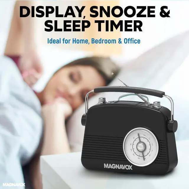 Alt view image 5 of 5 - Magnavox Retro Dual Alarm Clock FM Radio - Bluetooth Wireless Technology, LCD Display, Snooze & Sleep Timer - Ideal for Home, Bedroom & Office (Black)