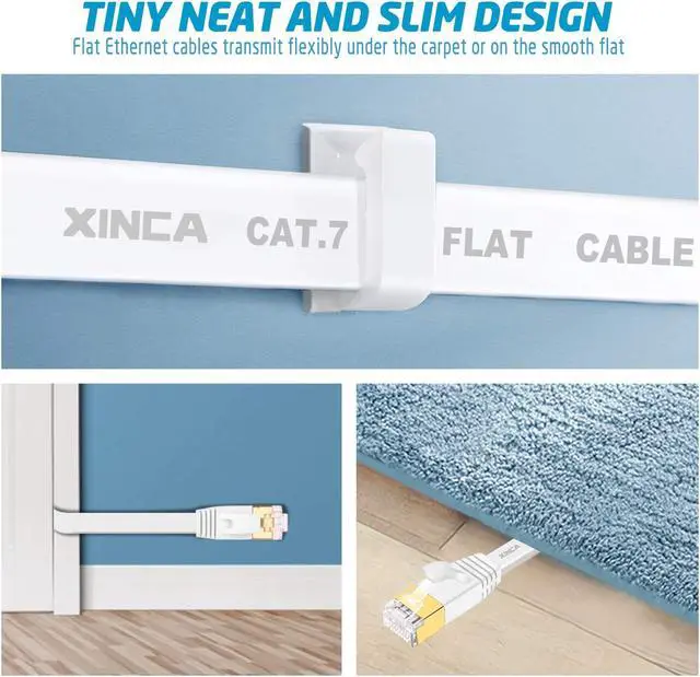 Alt view image 4 of 5 - XINCA Cat 7 Flat Ethernet Cable 100ft White, High Speed 10GB Shielded (STP) LAN Internet Network Cable Ethernet Patch Computer Cable with Rj45 Connectors and 50pcs Adhesive Cable Clips