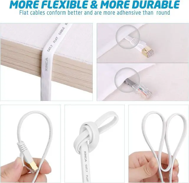 Alt view image 5 of 5 - XINCA Cat 7 Flat Ethernet Cable 100ft White, High Speed 10GB Shielded (STP) LAN Internet Network Cable Ethernet Patch Computer Cable with Rj45 Connectors and 50pcs Adhesive Cable Clips