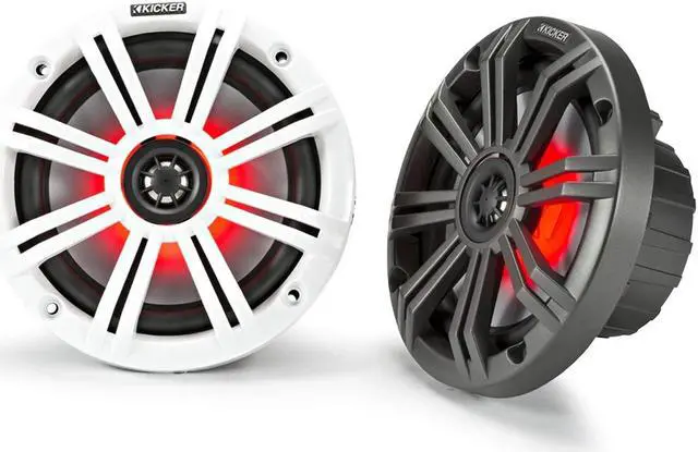 Alt view image 2 of 2 - 2- Pair (4-Speakers) Multi Color LED Lights Kicker 6.5" 195W Marine Audio Coaxial Stereo White Grills